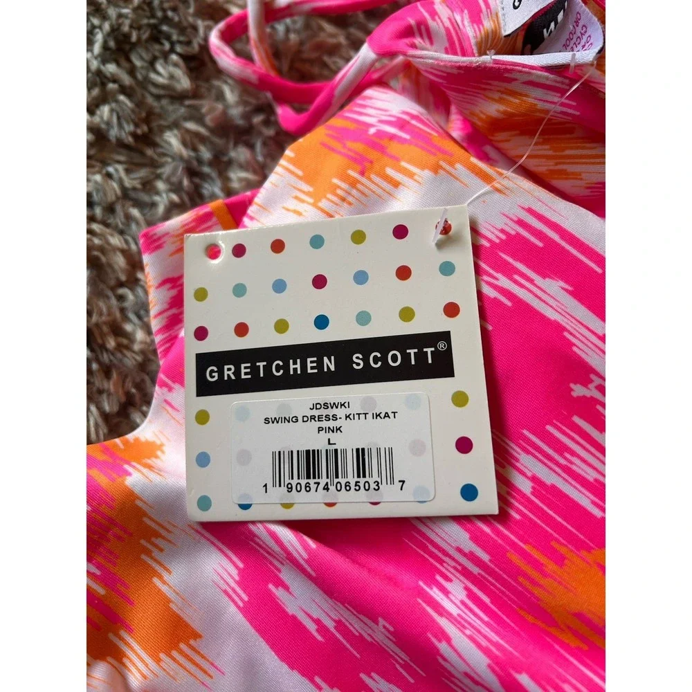 Gretchen Scott Jersey Dress Ikat Print Pink Orange White Pockets L - Picture 3 of 8